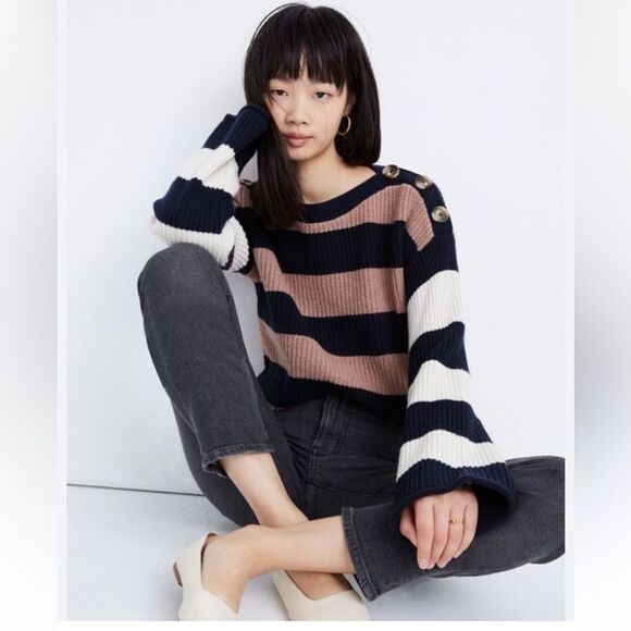 Madewell Calloway Striped Boatneck Sweater Size Medium - Picture 1 of 11